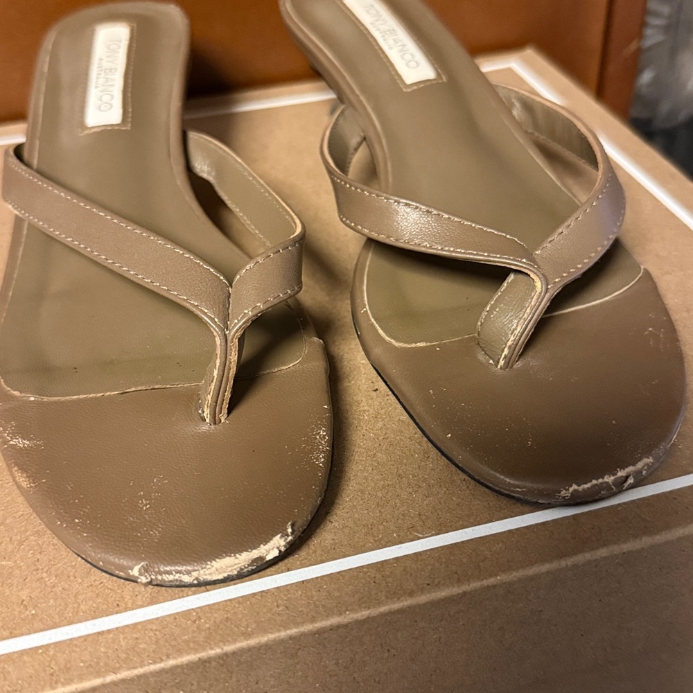 Tony Bianco Pluto Sandal Liqueur Brown Heeled Flip Flops Thong Heels 5.5 / 35.5 - Picture 7 of 12